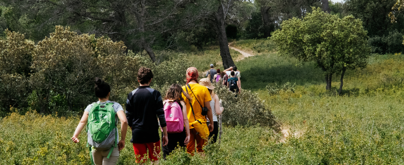 Des jeunes bénévoles d'un chantier international se baladent en pleine nature